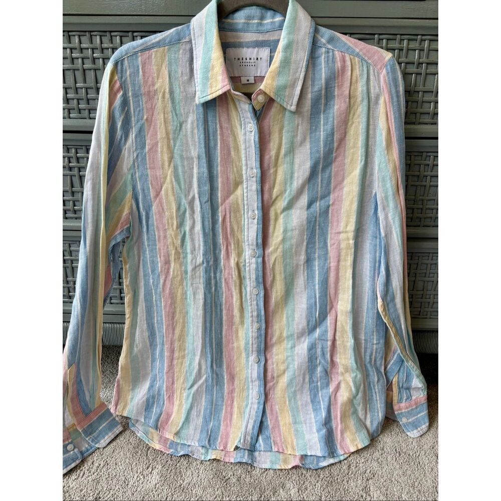 NWOT The Shirt by Rochelle Behrens boyfriend linen blend shirt Med $178 A51 - Picture 2 of 9
